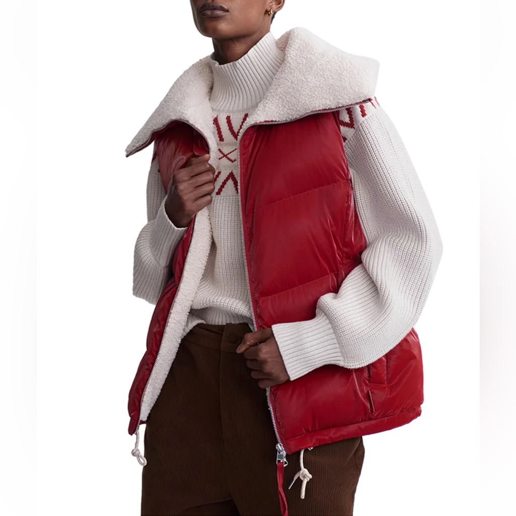 Varley Brock Puffer Vest Fleece Lined Red Dahlia Size S